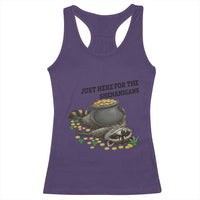 Funny Raccoon St Patricks Day Meme Racerback Tank Top Just Here For The Shenanigans