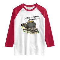 Funny Raccoon St Patricks Day Meme Raglan Shirt Just Here For The Shenanigans