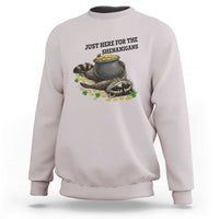 Funny Raccoon St Patricks Day Meme Sweatshirt Just Here For The Shenanigans