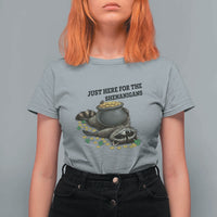 Funny Raccoon St Patricks Day Meme T Shirt For Women Just Here For The Shenanigans