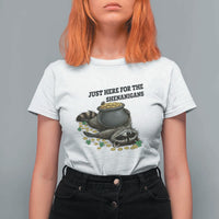 Funny Raccoon St Patricks Day Meme T Shirt For Women Just Here For The Shenanigans