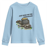 Funny Raccoon St Patricks Day Meme Youth Sweatshirt Just Here For The Shenanigans
