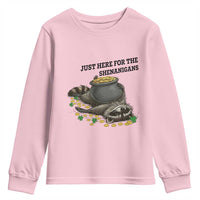 Funny Raccoon St Patricks Day Meme Youth Sweatshirt Just Here For The Shenanigans