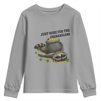 Funny Raccoon St Patricks Day Meme Youth Sweatshirt Just Here For The Shenanigans