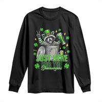 Funny Raccoon Drinking Beer St Patricks Day Long Sleeve Shirt Just Here For The Shenanigans