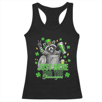 Funny Raccoon Drinking Beer St Patricks Day Racerback Tank Top Just Here For The Shenanigans