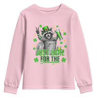 Funny Raccoon Drinking Beer St Patricks Day Youth Sweatshirt Just Here For The Shenanigans