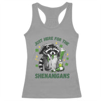 Funny Raccoon St Patricks Day Meme Racerback Tank Top Trash Panda Just Here For The Shenanigans