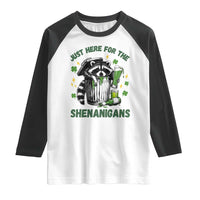 Funny Raccoon St Patricks Day Meme Raglan Shirt Trash Panda Just Here For The Shenanigans