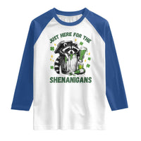 Funny Raccoon St Patricks Day Meme Raglan Shirt Trash Panda Just Here For The Shenanigans
