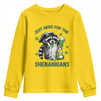Funny Raccoon St Patricks Day Meme Youth Sweatshirt Trash Panda Just Here For The Shenanigans