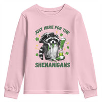 Funny Raccoon St Patricks Day Meme Youth Sweatshirt Trash Panda Just Here For The Shenanigans