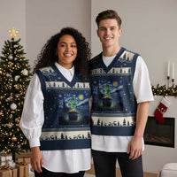 St Patricks Day Starry Night Shamrock Van Gogh Art V-Neck Knit Sweater Vest