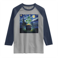 St Patricks Day Starry Night Shamrock Van Gogh Art Raglan Shirt