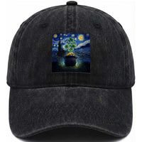 St Patricks Day Starry Night Shamrock Van Gogh Art Washed Cotton Baseball Cap