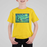 St Patricks Day Starry Night Leprechaun Shamrock Van Gogh T Shirt For Kid