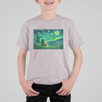 St Patricks Day Starry Night Leprechaun Shamrock Van Gogh T Shirt For Kid