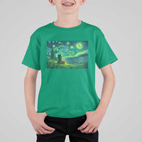 St Patricks Day Starry Night Leprechaun Shamrock Van Gogh T Shirt For Kid