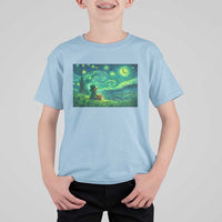 St Patricks Day Starry Night Leprechaun Shamrock Van Gogh T Shirt For Kid