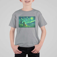 St Patricks Day Starry Night Leprechaun Shamrock Van Gogh T Shirt For Kid