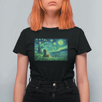 St Patricks Day Starry Night Leprechaun Shamrock Van Gogh T Shirt For Women
