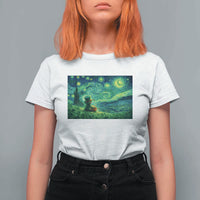St Patricks Day Starry Night Leprechaun Shamrock Van Gogh T Shirt For Women