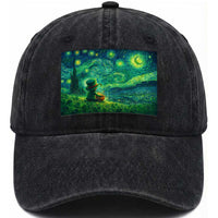 St Patricks Day Starry Night Leprechaun Shamrock Van Gogh Washed Cotton Baseball Cap