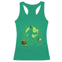Funny Bigfoot St Patricks Day Racerback Tank Top Sasquatch Drinking Green Beer Lover