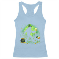 Funny Bigfoot St Patricks Day Racerback Tank Top Sasquatch Drinking Green Beer Lover