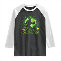 Funny Bigfoot St Patricks Day Raglan Shirt Sasquatch Drinking Green Beer Lover