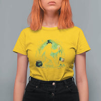 Funny Bigfoot St Patricks Day T Shirt For Women Sasquatch Drinking Green Beer Lover