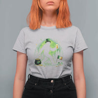 Funny Bigfoot St Patricks Day T Shirt For Women Sasquatch Drinking Green Beer Lover