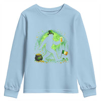 Funny Bigfoot St Patricks Day Youth Sweatshirt Sasquatch Drinking Green Beer Lover