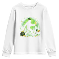 Funny Bigfoot St Patricks Day Youth Sweatshirt Sasquatch Drinking Green Beer Lover