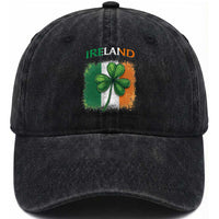 Vintage Ireland Shamrock Irish Flag St Patricks Day Washed Cotton Baseball Cap