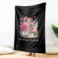 Blooming in His Grace Throw Blanket Boho Wildflower Christian Faith Bible Verse