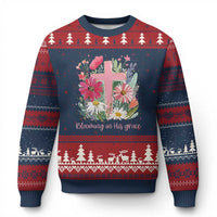 Blooming in His Grace Ugly Christmas Sweater Boho Wildflower Christian Faith Bible Verse