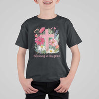 Blooming in His Grace T Shirt For Kid Boho Wildflower Christian Faith Bible Verse