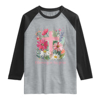 Blooming in His Grace Raglan Shirt Boho Wildflower Christian Faith Bible Verse