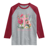 Blooming in His Grace Raglan Shirt Boho Wildflower Christian Faith Bible Verse
