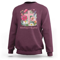 Blooming in His Grace Sweatshirt Boho Wildflower Christian Faith Bible Verse