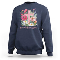 Blooming in His Grace Sweatshirt Boho Wildflower Christian Faith Bible Verse