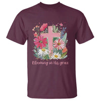 Blooming in His Grace T Shirt Boho Wildflower Christian Faith Bible Verse