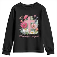 Blooming in His Grace Youth Sweatshirt Boho Wildflower Christian Faith Bible Verse