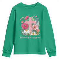 Blooming in His Grace Youth Sweatshirt Boho Wildflower Christian Faith Bible Verse