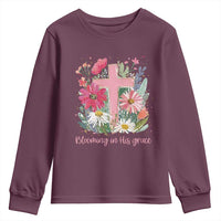 Blooming in His Grace Youth Sweatshirt Boho Wildflower Christian Faith Bible Verse