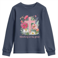 Blooming in His Grace Youth Sweatshirt Boho Wildflower Christian Faith Bible Verse