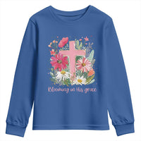 Blooming in His Grace Youth Sweatshirt Boho Wildflower Christian Faith Bible Verse