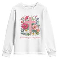 Blooming in His Grace Youth Sweatshirt Boho Wildflower Christian Faith Bible Verse