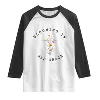 Blooming in His Grace Raglan Shirt Boho Wildflower Christian Faith